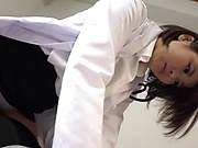 Japanese female doctor gives the best treatment to a guy's dick