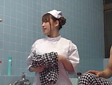 Sweet Japanese nurse takes a bath with her patient and fucks hard