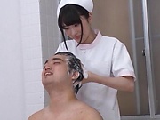 Luscious Japanese nurse tempts her patient during hygienic procedures