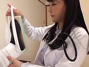 Japanese female doctor in black stockings rides a cock like a pro