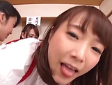 A group of crazy Japanese babes fuck a submissive guy really hard
