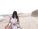 Young Japanese girl Suzukawa Ayane swallows cum on the beach