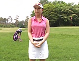 Big tits Japanese cutie gets naked to play golf and gets screwed