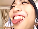 Cute Japanese office lady Saionji Reo strips to enjoy a cock ride picture 12