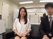 Asian office chick with dark hair seduces a sexy dude and fucks nastily