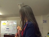 Sexy Japanese office babes sharing the new guy's big cock