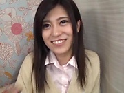 Japanese schoolgirl gags on a bulging shaft