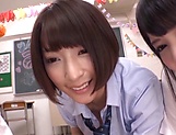 Four wild Japanese schoolgirls give a handwork and fuck rough picture 75
