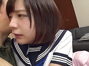 Japanese schoolgirl Ichijou Mio gets pussy massively creamed