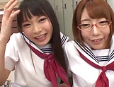 Steamy trio with Tokyo schoolgirs in hardcore fucking picture 69