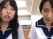 Schoolgirl sharing dick in class during Asian POV