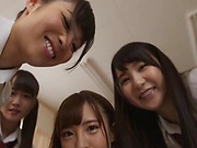 Japanese schoolgirl is having group sex