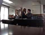 Cute Asian office lady has gets her shaved pussy climaxed picture 36