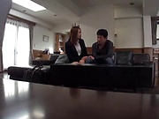 Cute Asian office lady has gets her shaved pussy climaxed