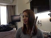 Sweet Japanese teen sings the flute and the cock 