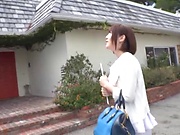 Cute Sakura Kizuna gets her shaved twat drilled hard outdoors