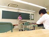 Spoiled Japanese teacher Kirishima Sakura fucks in the classroom picture 1