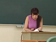 Spoiled Japanese teacher Kirishima Sakura fucks in the classroom