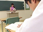 Spoiled Japanese teacher Kirishima Sakura fucks in the classroom