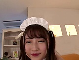 Yummy Japanese teen in a costume of a maid providing sex services