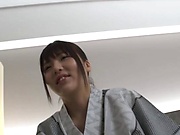 Mischievous Japanese teen Mana Riona gives an awesome blow