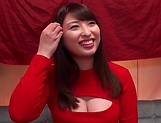 Brunette in red is about to suck dick picture 15