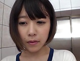 Perfect Japanese teen Suzumi Misa sucks three cocks gets facialized