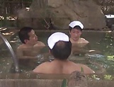 Chubby Asian milf in outdoor Japanese threesome
