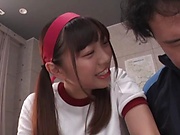 Schoolgirl with huge boobs Kiritani Matsuri gets her hairy kitty banged