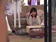 Teen Japanese girl in a sexy costume enjoys a deep penetration