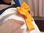 Kiriyama Yuu is playing with a dildo