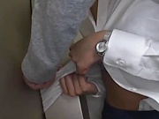 Office milf fucked in the elevator and made to swallow