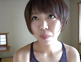Asian sweetie with a shaved pussy and small tits fucks in a pov video