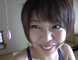 Asian sweetie with a shaved pussy and small tits fucks in a pov video picture 15