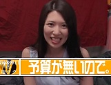 Cheerful brunette Yamagishi Aika licks her guy and wanks his rod