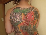 Chubby Japanese mature with a tattooed body Koino Botan fucks hard
