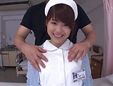 Flaming Japanese nurse treats herself with a big dick picture 29