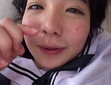 Cock craving Asian schoolgirl fucks and enjoys a facial load picture 349
