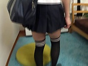 Japanese schoolgirl tries the real deal after a nice toying