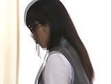 Crazy Japanese schoolgirl in glasses blows a pecker and fucks in pov