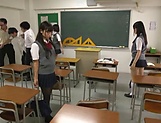 Crazy Japanese schoolgirl in glasses blows a pecker and fucks in pov picture 13