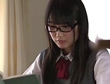 Crazy Japanese schoolgirl in glasses blows a pecker and fucks in pov picture 14