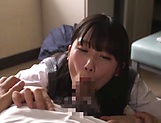 Crazy Japanese schoolgirl in glasses blows a pecker and fucks in pov picture 42