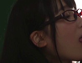 Crazy Japanese schoolgirl in glasses blows a pecker and fucks in pov picture 72