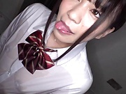 Kinky schoolgirl in wet clothes Isumi Hinano gets fingered and fucked