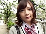 Japanese schoolgirl lands massive dick into her pusy