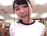 Glamorous Japanese schoolgirl with fantastic big tits fucks in the library picture 4
