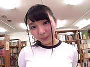 Glamorous Japanese schoolgirl with fantastic big tits fucks in the library