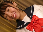 Smiling schoolgirl Kousaka Mirina gets pussy stretched and bonked