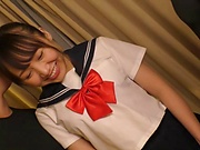 Smiling schoolgirl Kousaka Mirina gets pussy stretched and bonked